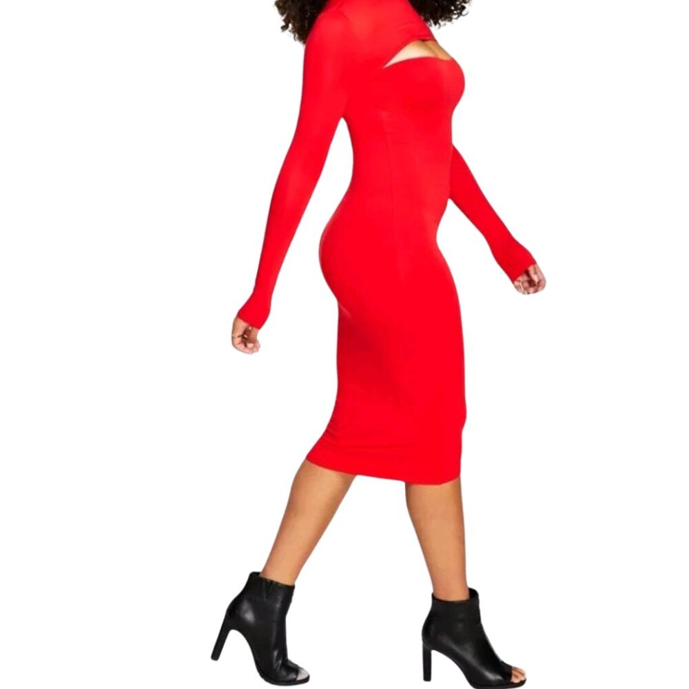 Bar III Red Long Sleeve Cutout Bodycon Dress - Size Large